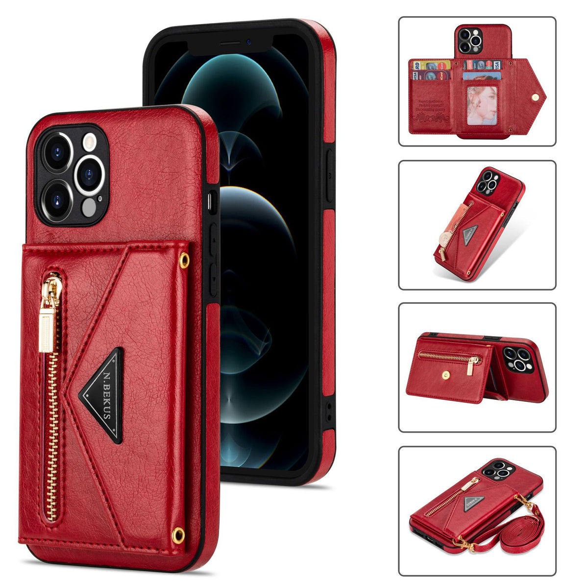 Étui téléphonique croisé avec bracelet en cuir et insert de carte
