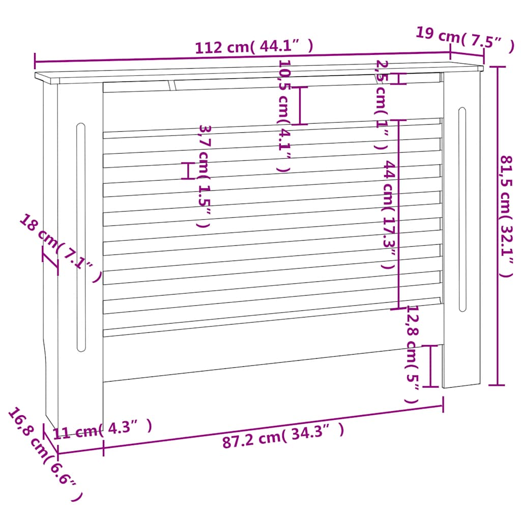 Housse de radiateur 112×19×81.5 cm housse de radiateur 152×19×81.5 cm