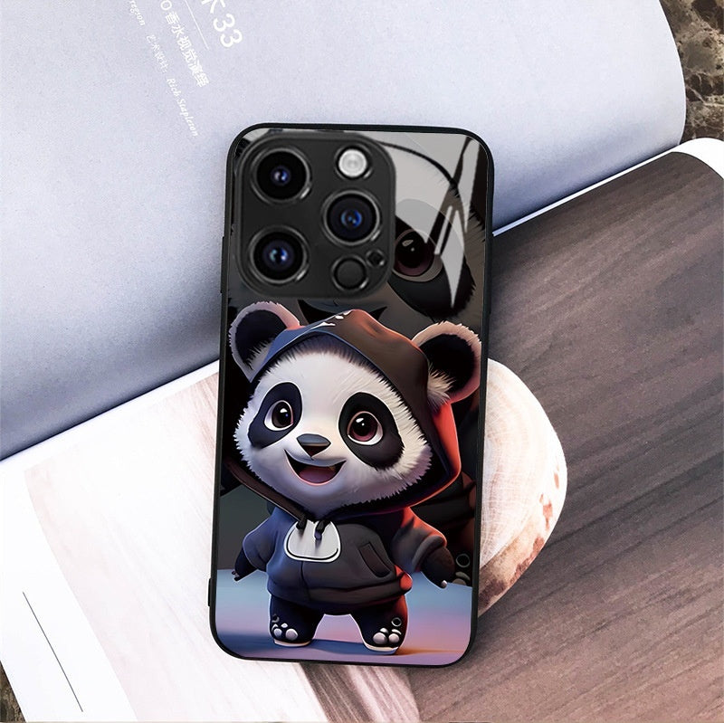 Housse de téléphone Panda Mignon Caricature National Trésor Verre cas dur