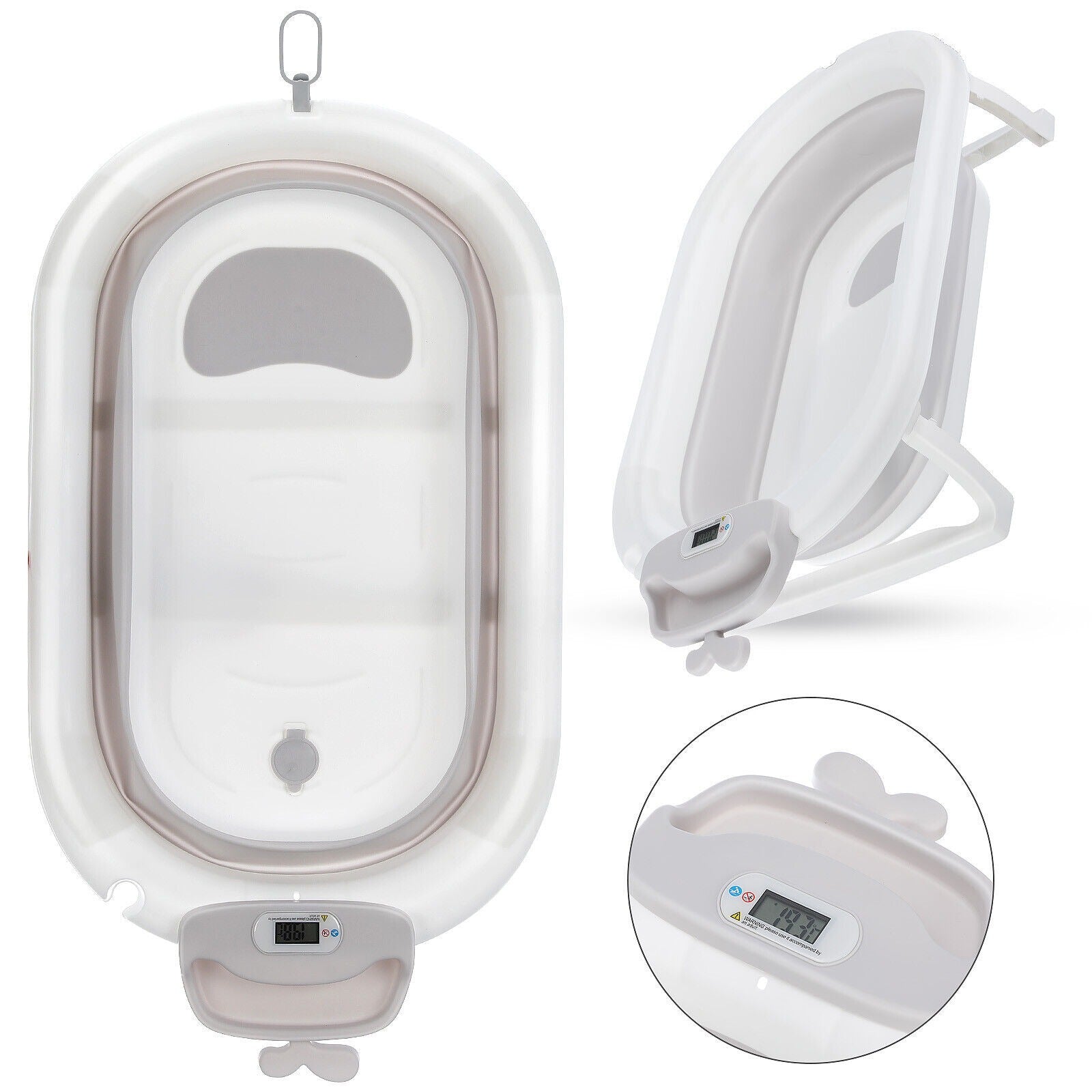 Baignoire pliable pour bébé Ergonomie avec tampon de bain de température et de coussin et filet de bain