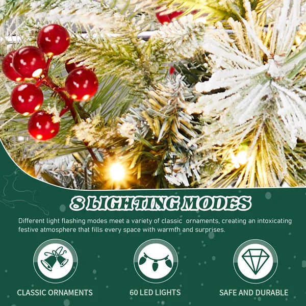 2 Pack 18in Pre-Lit Snow Flocked Christmas Wreath