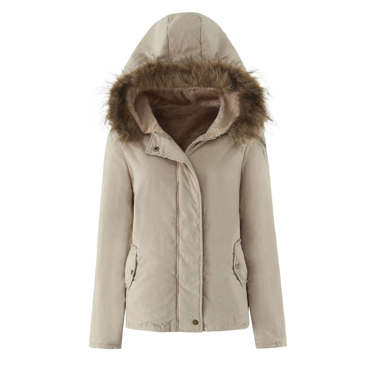 Manteau épais avec une veste rembourrée en coton de capot et de collier de fourrure