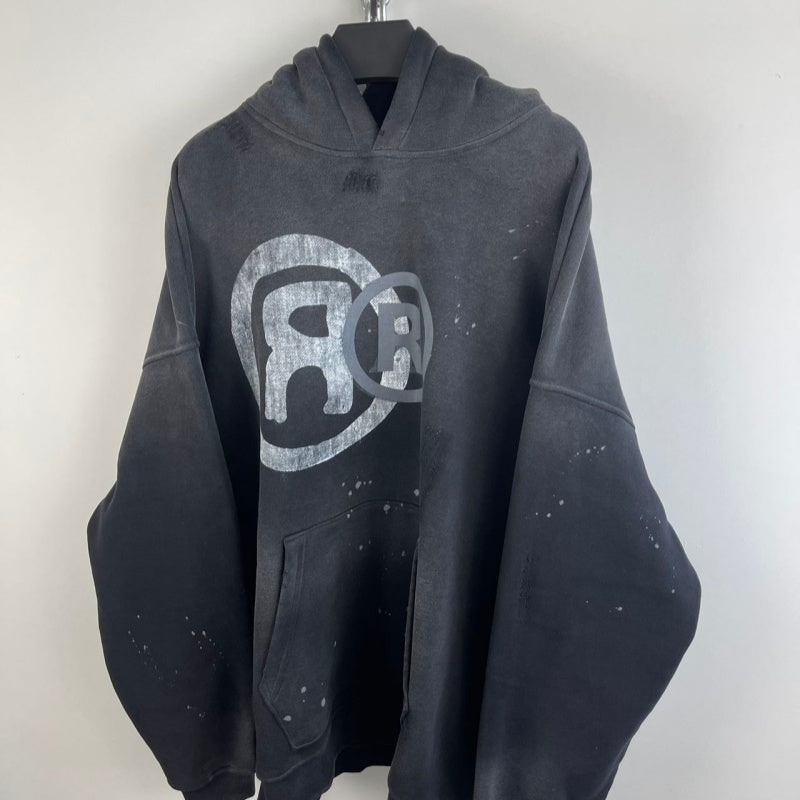 Sweat-shirt à encre à capuchon à effet lavé détruite