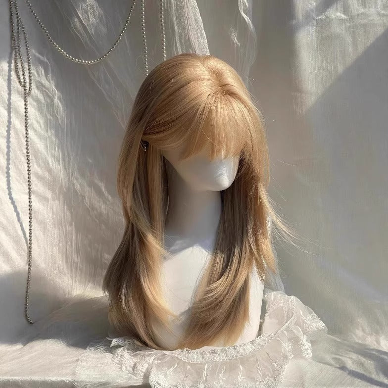 Perruque à tête pleine haute féminine avec des bangs d'air Platinum Blonde