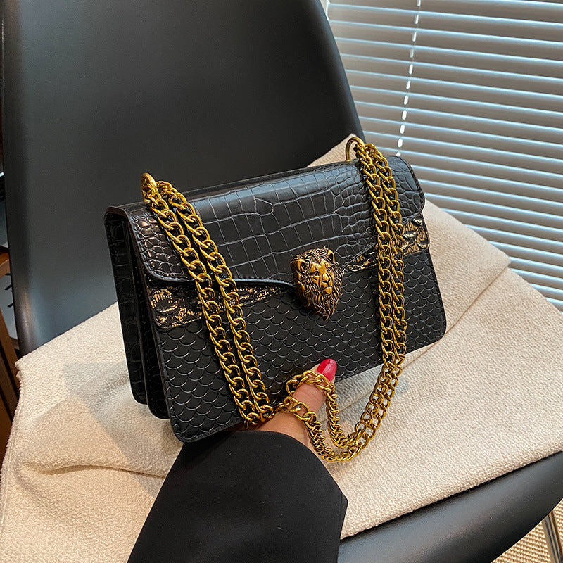 Sac sous-armé rétro avec chaîne et motif crocodile