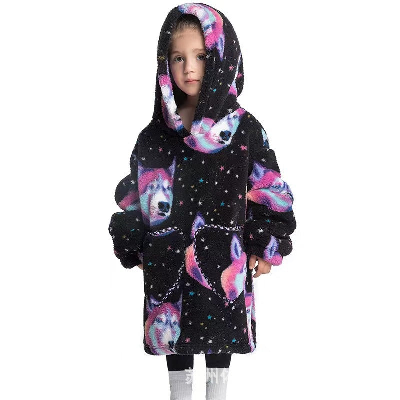 Garçons et filles Velours de coton confortable Vêtement résistant au froid Lazy Blanket Hooted Plus-size