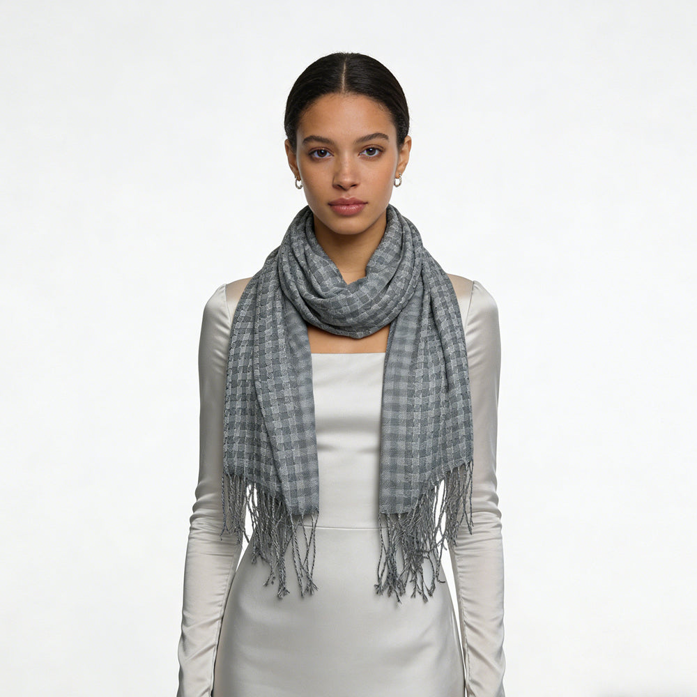 2pcs Deep Fringe Adds Movement Grey Acrylic Scarf with Fringe