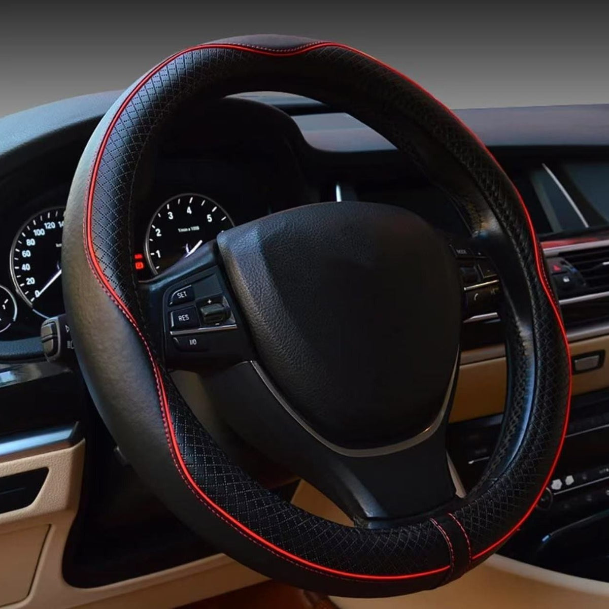 Revêtement de volant de voiture en cuir de microfibre avec embossage diamanté et un N