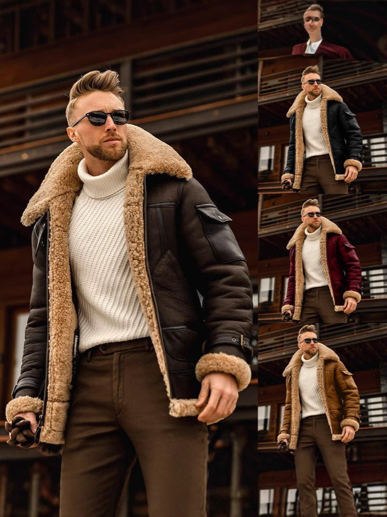 Manteau d'hiver pour hommes à la frontière Veste en cuir composite de grande taille