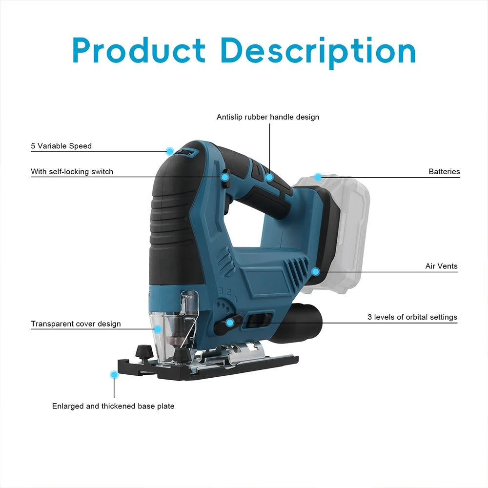 21V 300W Machine à couper le bois sans pinces Sciage électrique sans fil avec lame réglable Woo