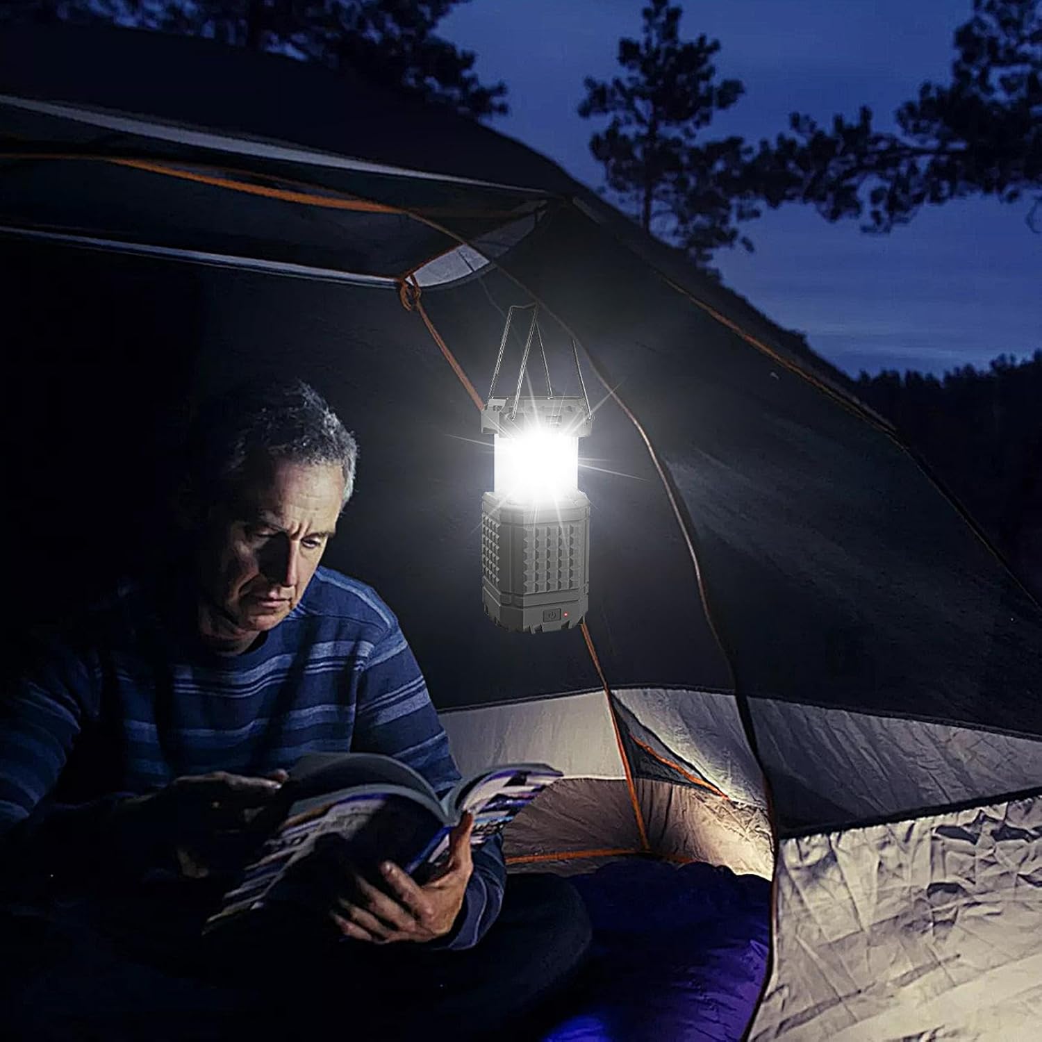 3 En 1 Solar Hand Cran LED Camping Lanterne Lampe de poche collapsible 200LM Banque d'électricité IPX4