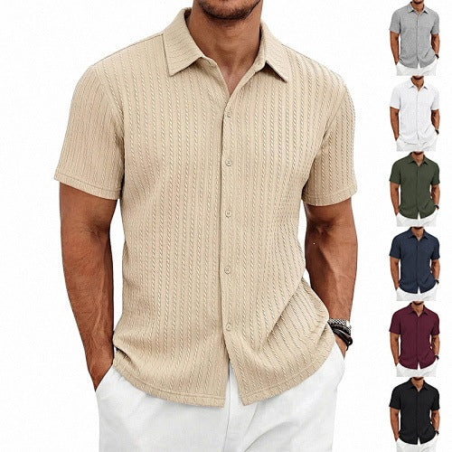 Polo d'été Jacquard de style européen et américain avec col tournant