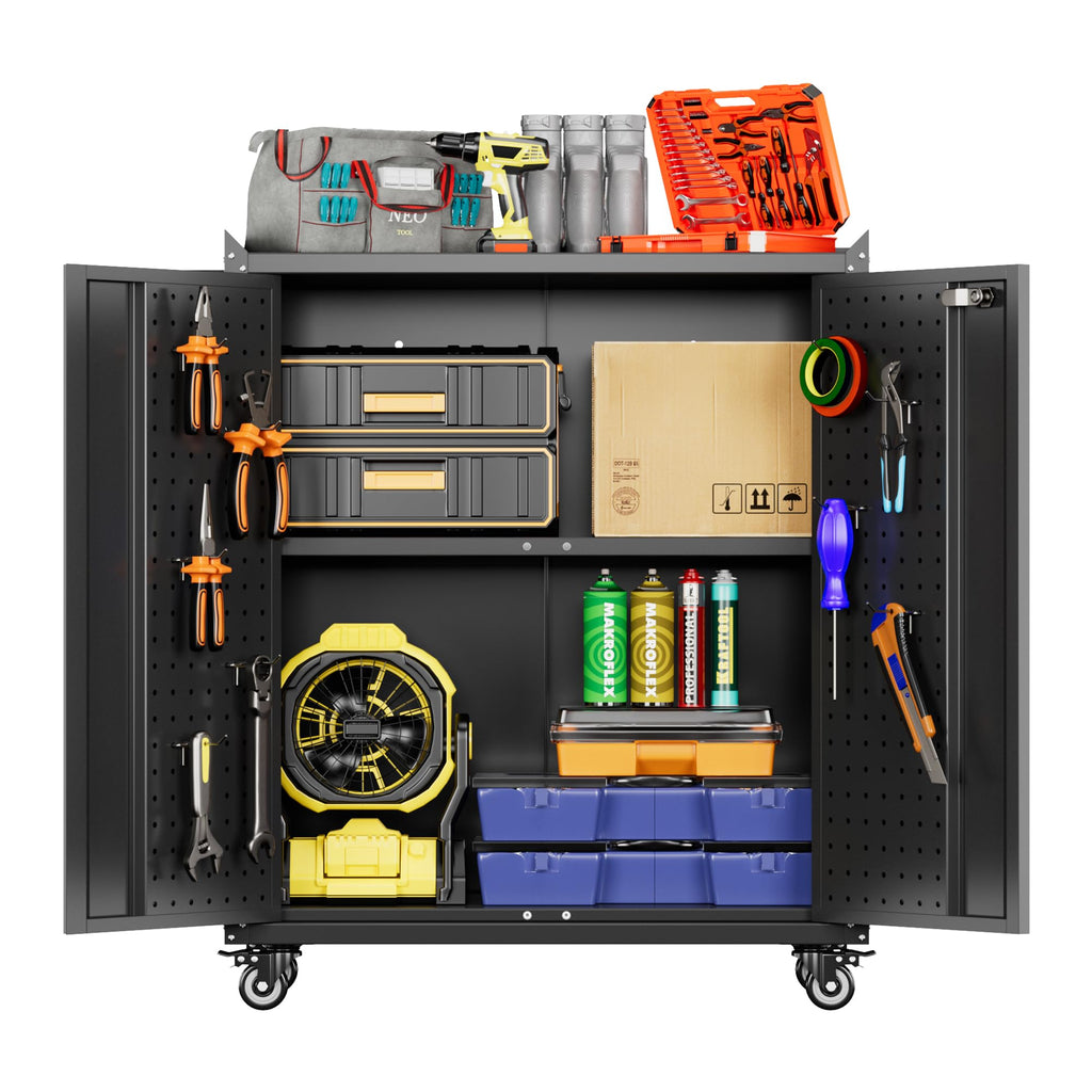 Armoire de rangement en métal avec roues enroulement Armoire de rangement avec 2 portes et Shel réglable