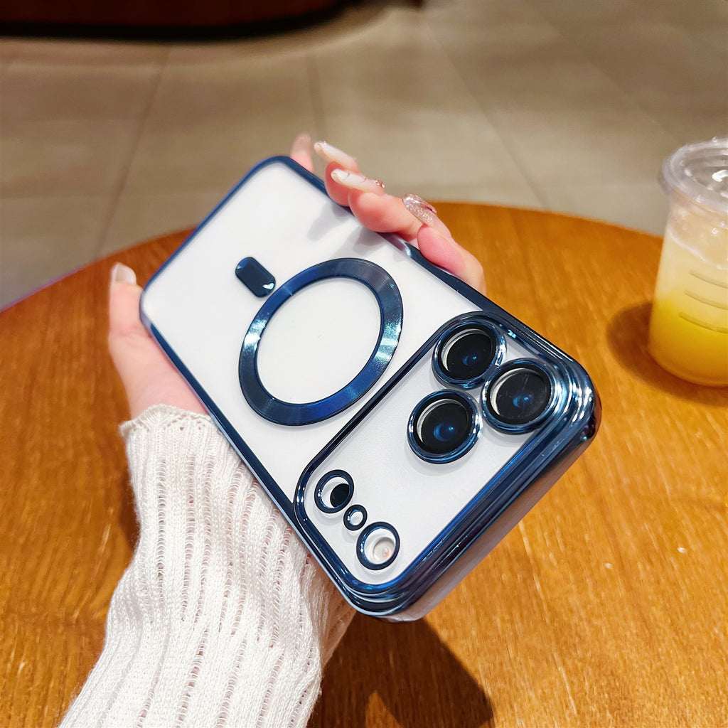 Aspiration magnétique du boîtier de téléphone avec protecteur transparent de lentilles électroplastiques