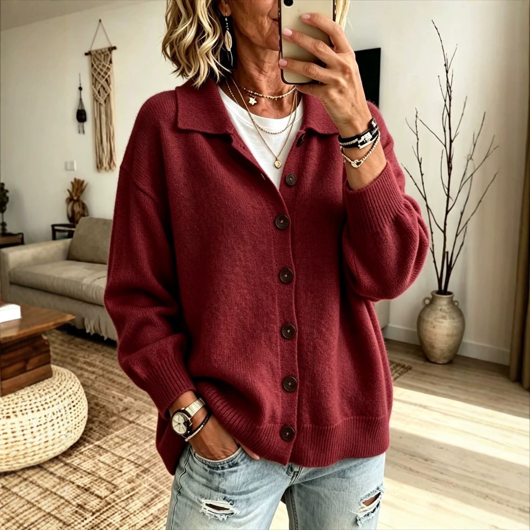 Cardigan tricoté avec boutons Et des vêtements de dessus pour femmes Lapel