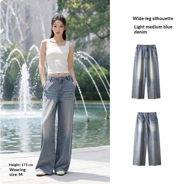 Pantalons de denim style américain Vintage High-Wisted