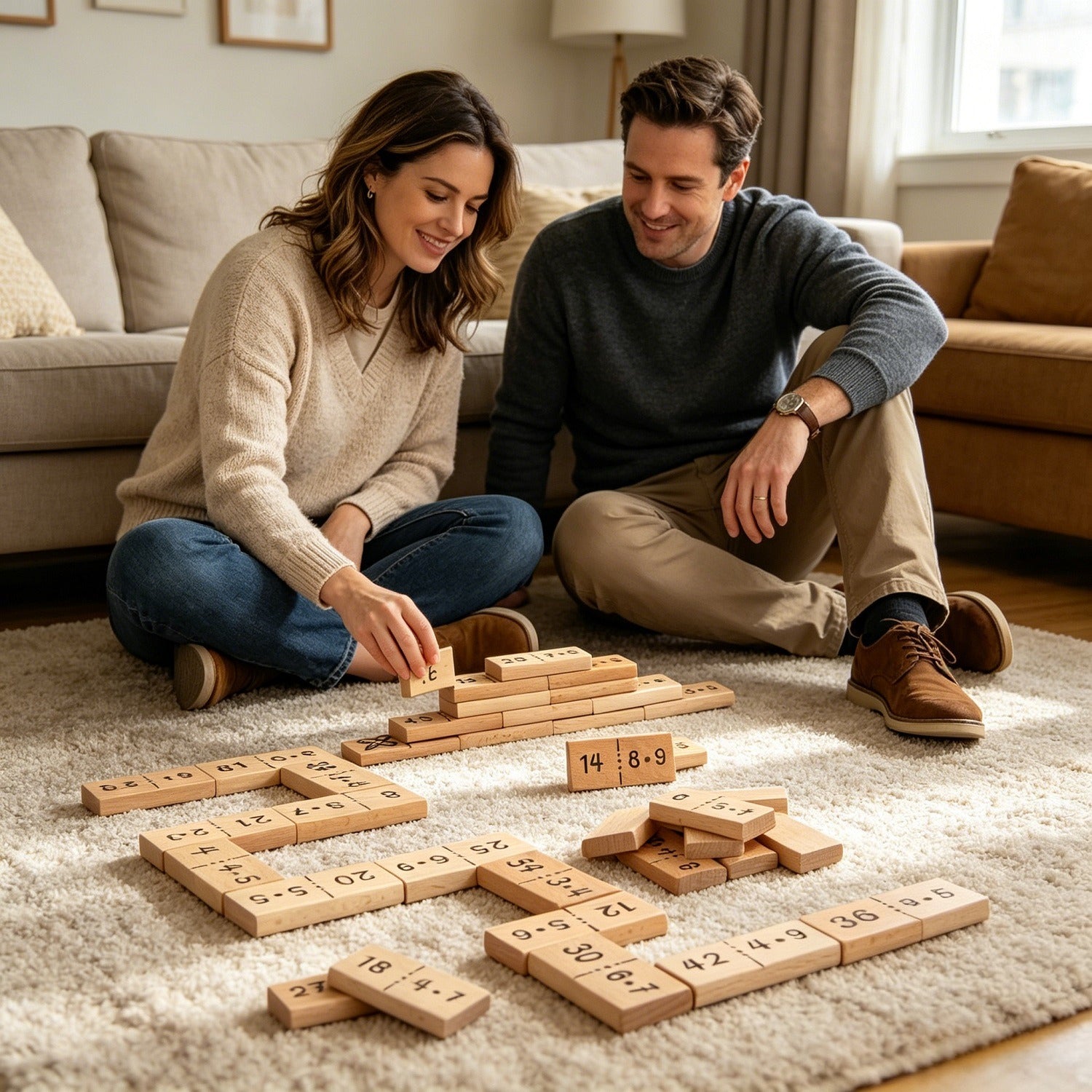 37 dominos de mathématiques en bois avec une poche de coton pour les jeux éducatifs et la pratique des mathématiques—Party