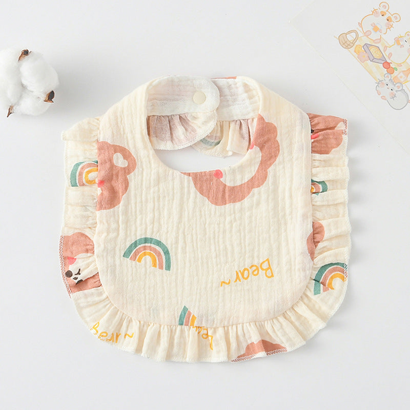 Bébé Bib Rufflé coton imprimé Gauze Dentelle Bib