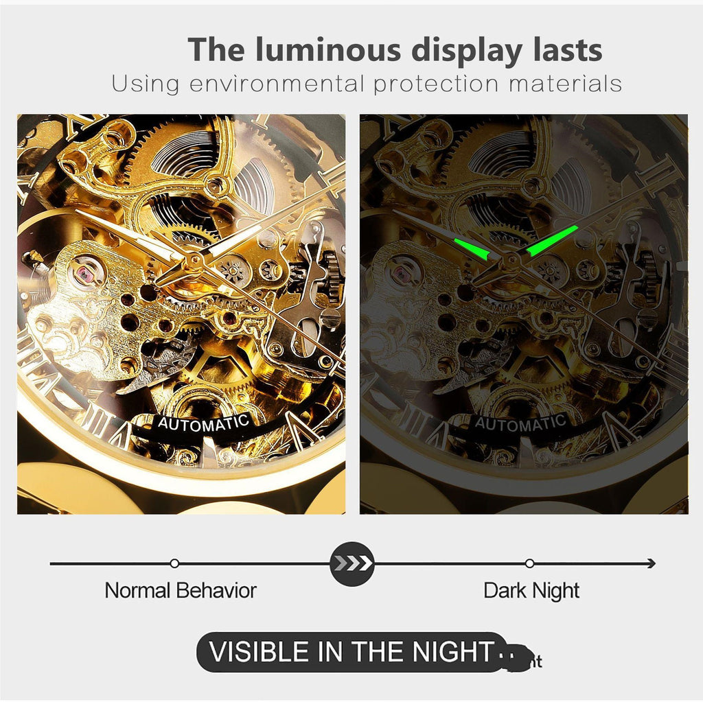 Rétro montre mécanique de luxe lumineuse pour homme