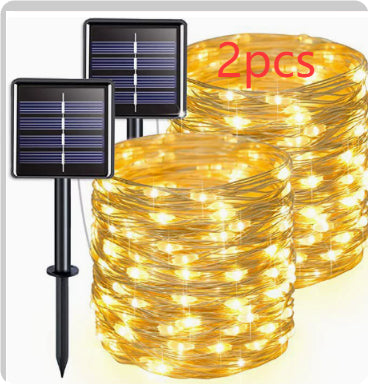 LED solaire en cuivre fil lampe Huit fonction chaîne de lumière