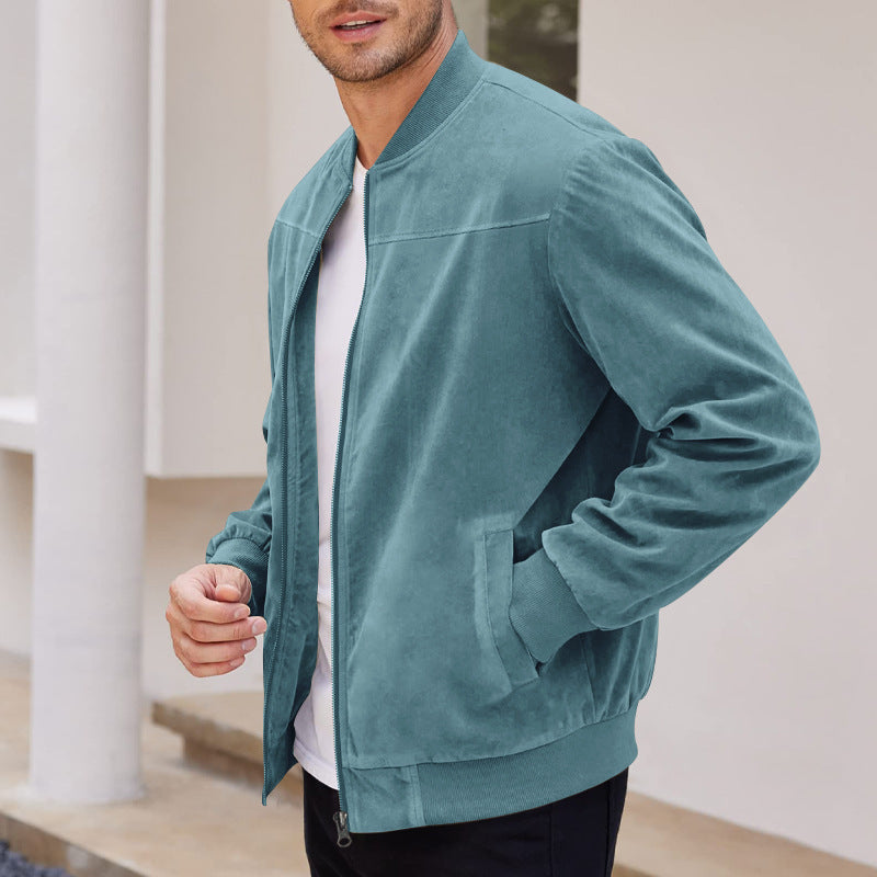 Arrivée des hommes Suede Fleece Zip Up Stand Collar Veste