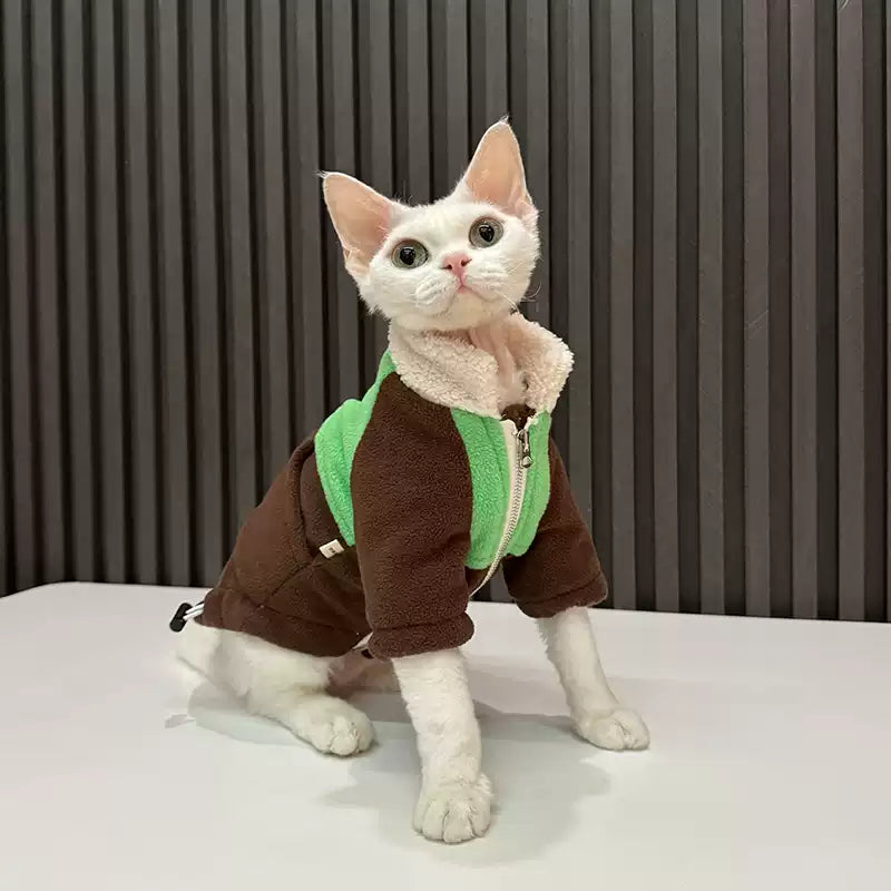 Manteau pour chat sphynx en polaire double épaisseur, ajustable