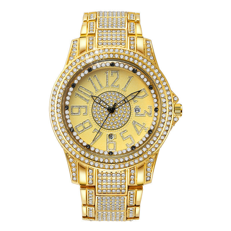 Bracelet en alliage de mode diamant pour hommes Date Montre Quartz