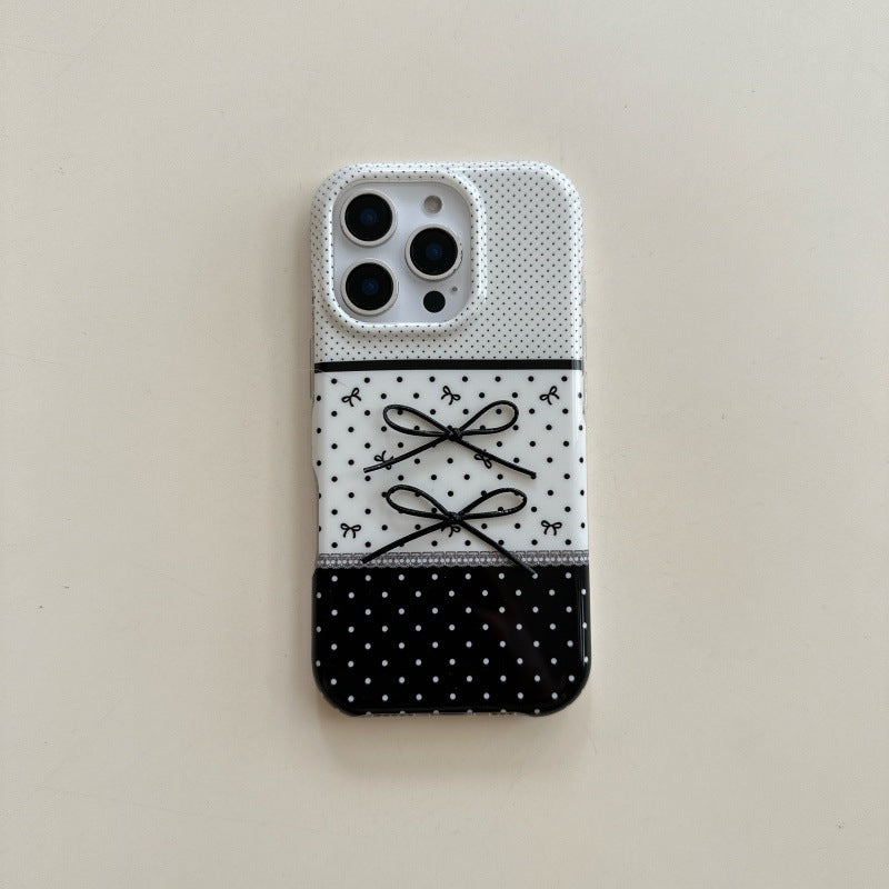 Noir et blanc Polka Dot pointant Stereo Bow cas téléphone