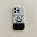 Noir et blanc Polka Dot pointant Stereo Bow cas téléphone