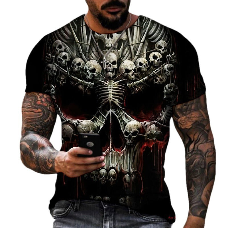 European and American Summer Dark Horror Skull T-shirt homme imprimé 3D manches courtes