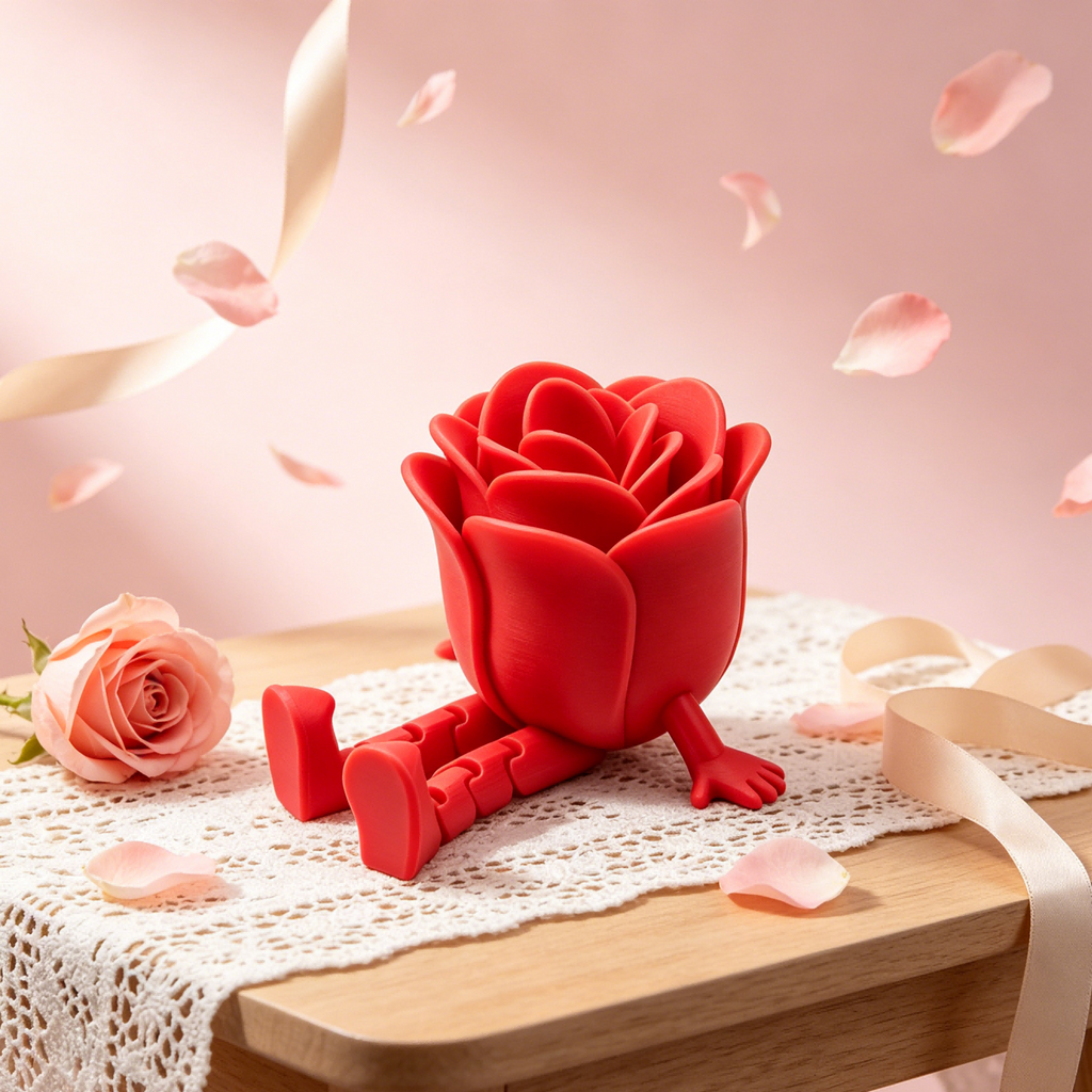 Figurine mignonne rose imprimée 3D assise