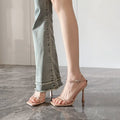 Femmes Minimalist Double Strap Strap Square ouvert Toe Stiletto Talon Sandales correspondant Casual D