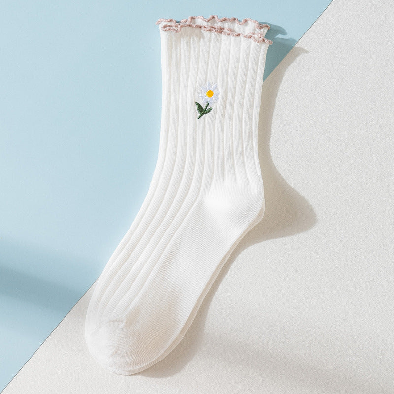 Femmes Printemps Été Chaussettes minces en coton avec bords volants