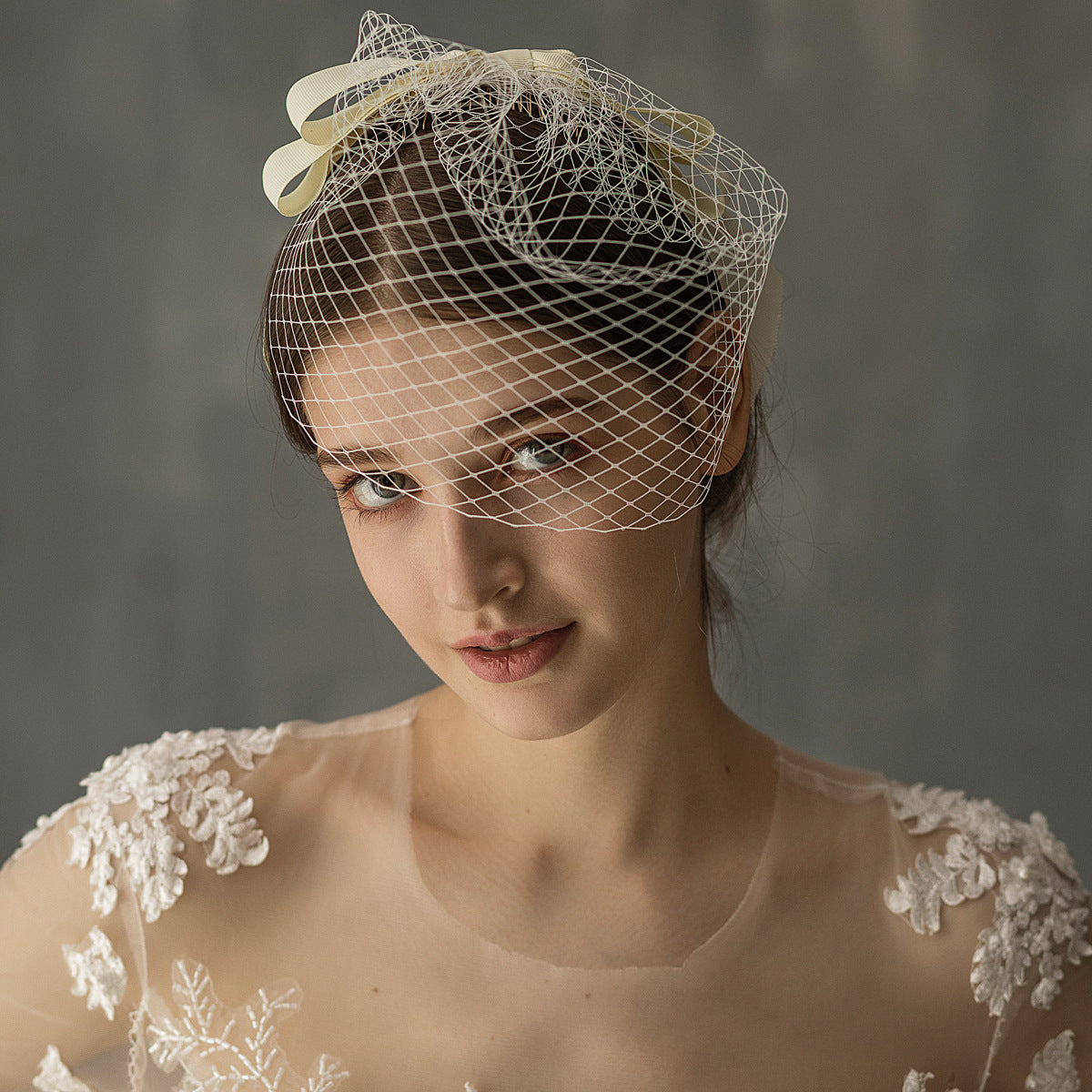 L'Europe et l'Amérique Blanc Mesh Bow Veil