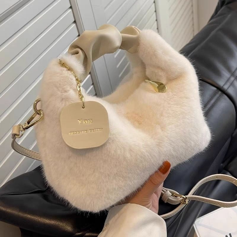 Sac à main en peluche avancé Sac à bandoulière souple et polyvalent - Misty Whi