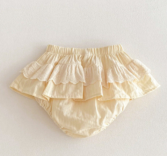Filles Plaid Dentelle Culottes avec double couche Ruffled Trim