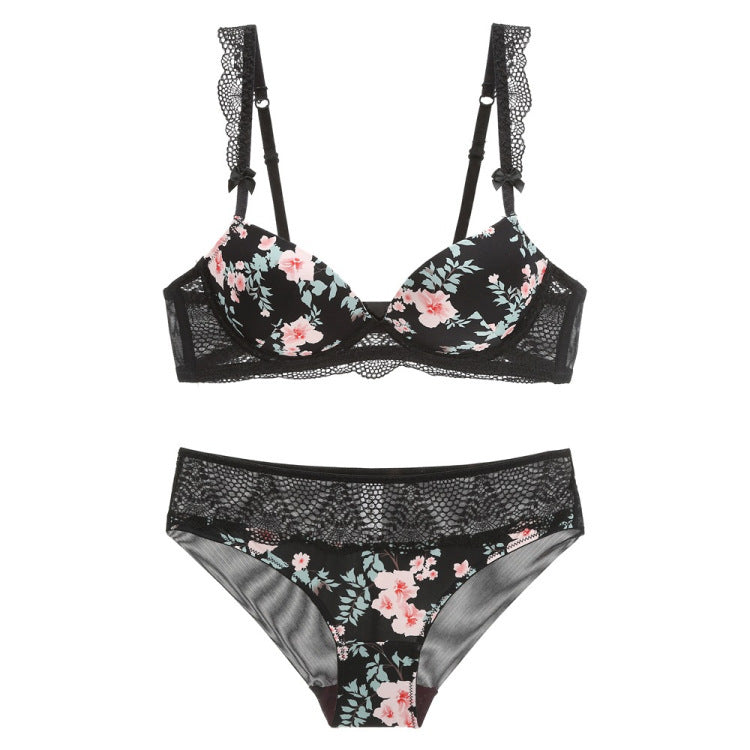 Ensemble de soutien-gorge et de sous-vêtements push-up d'été léger imprimé