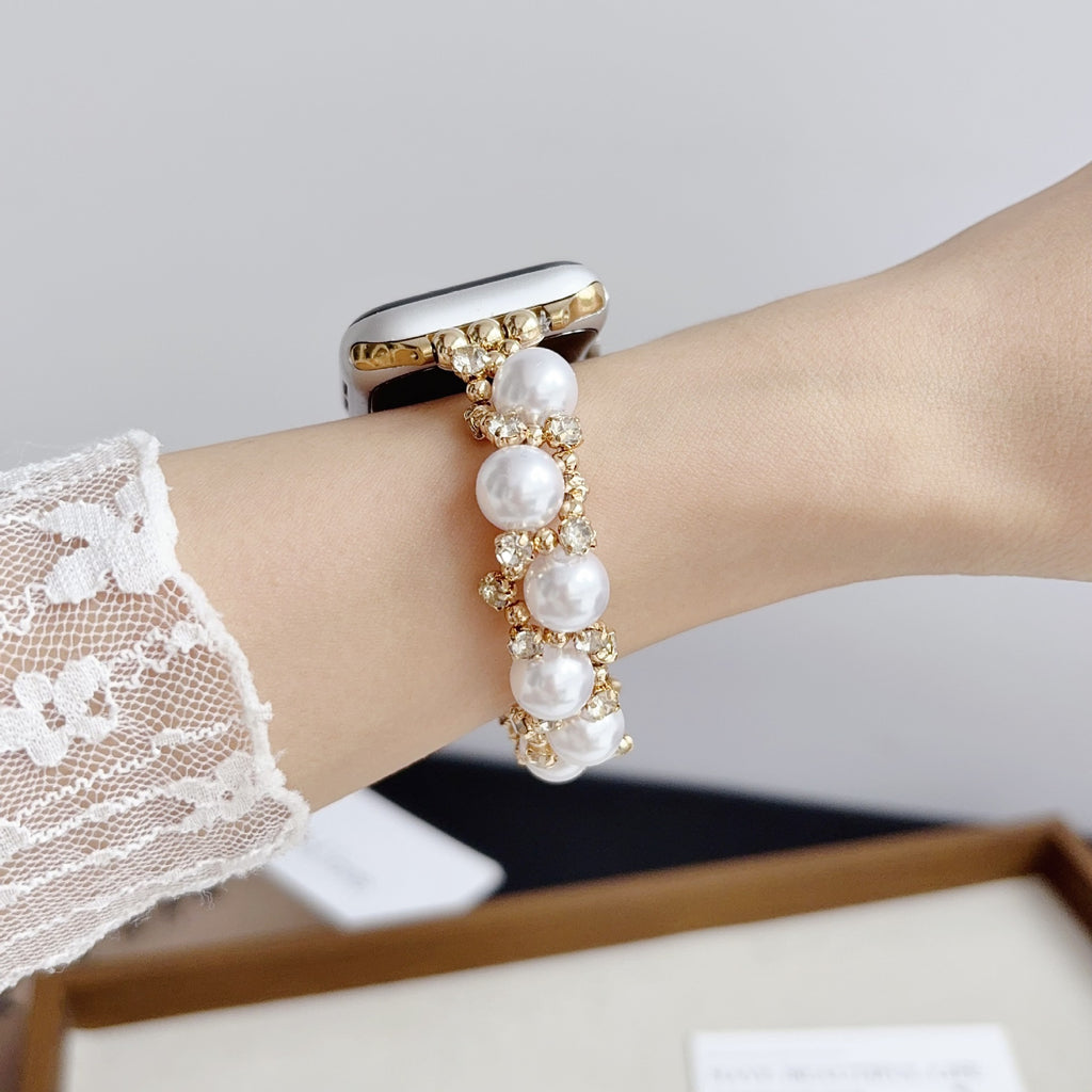 Bracelet IWatch 10 de style français avec diamant brillant et bracelet en perles