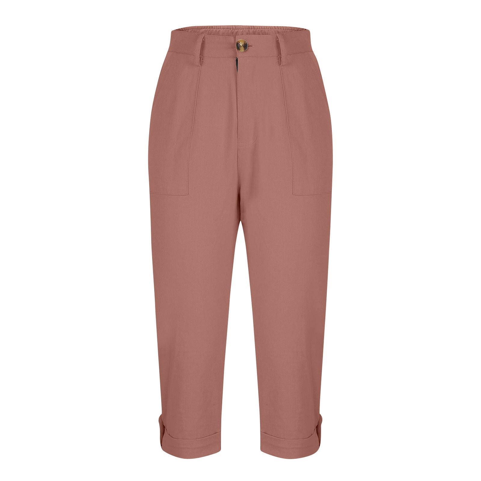 Vêtements de travail en couleur solide pour femmes Pantalons taille bouton Pantalons oreille Design Pantalons de jambes courbés pour femmes