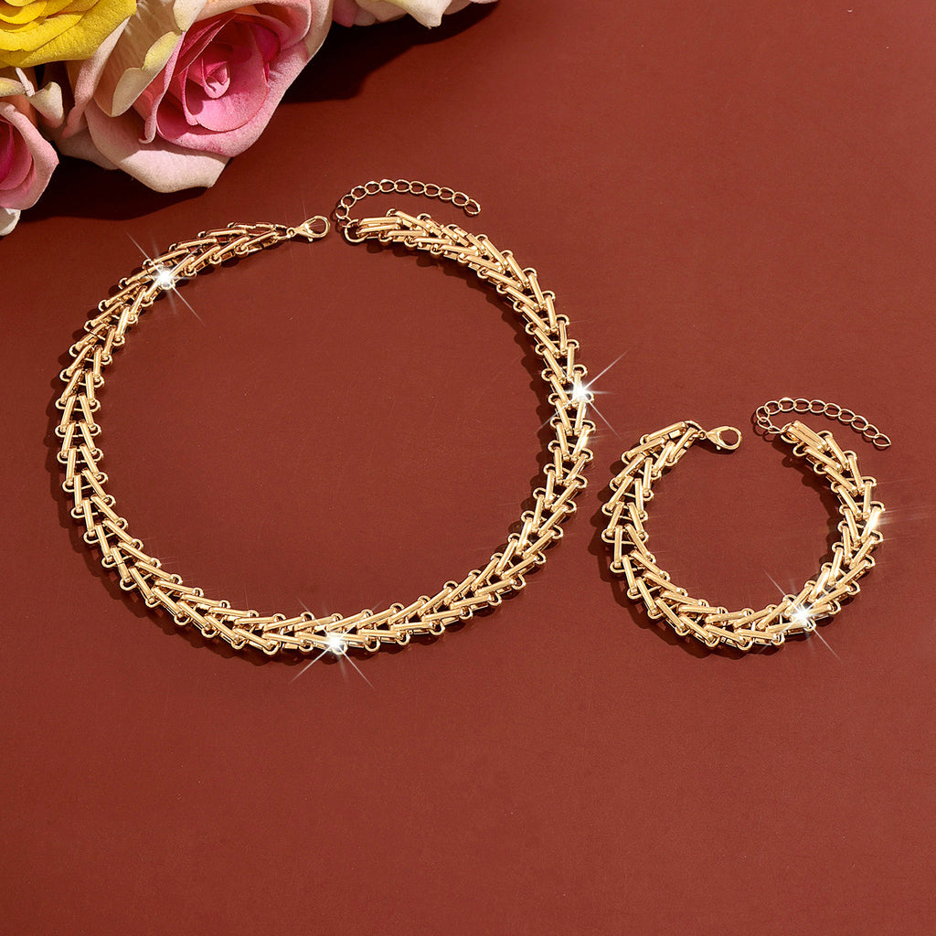 Collier et bracelet en métal tissé à double face
