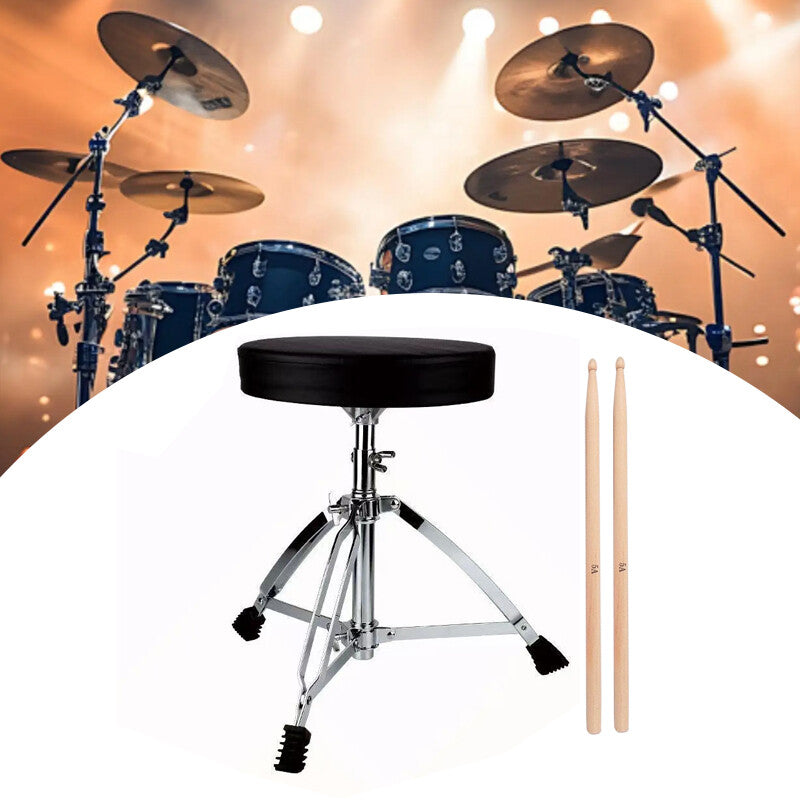 Siège de trône de tambour rembourré noir réglable avec drumsticks en bois d'érable
