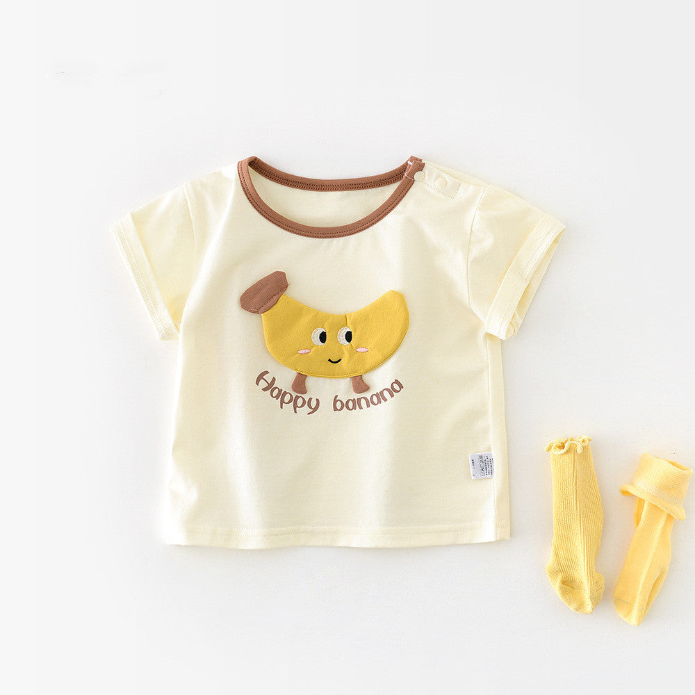 Bébé Cartoon d'été Banana rond Col manches courtes Haut