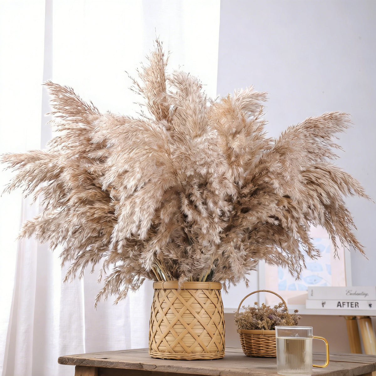 Plantes artificielles - Ensemble de 20 pièces de décor d'herbe de Pampas séchés en couleur naturelle - Boho Flowe