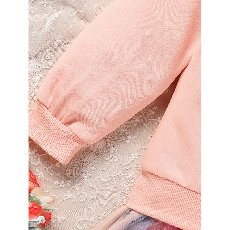 Bébé Filles Jeu de jupe arc-en-ciel Lettres Broderie Sweatshirt à manches longues Tops & Rainbow Tutu