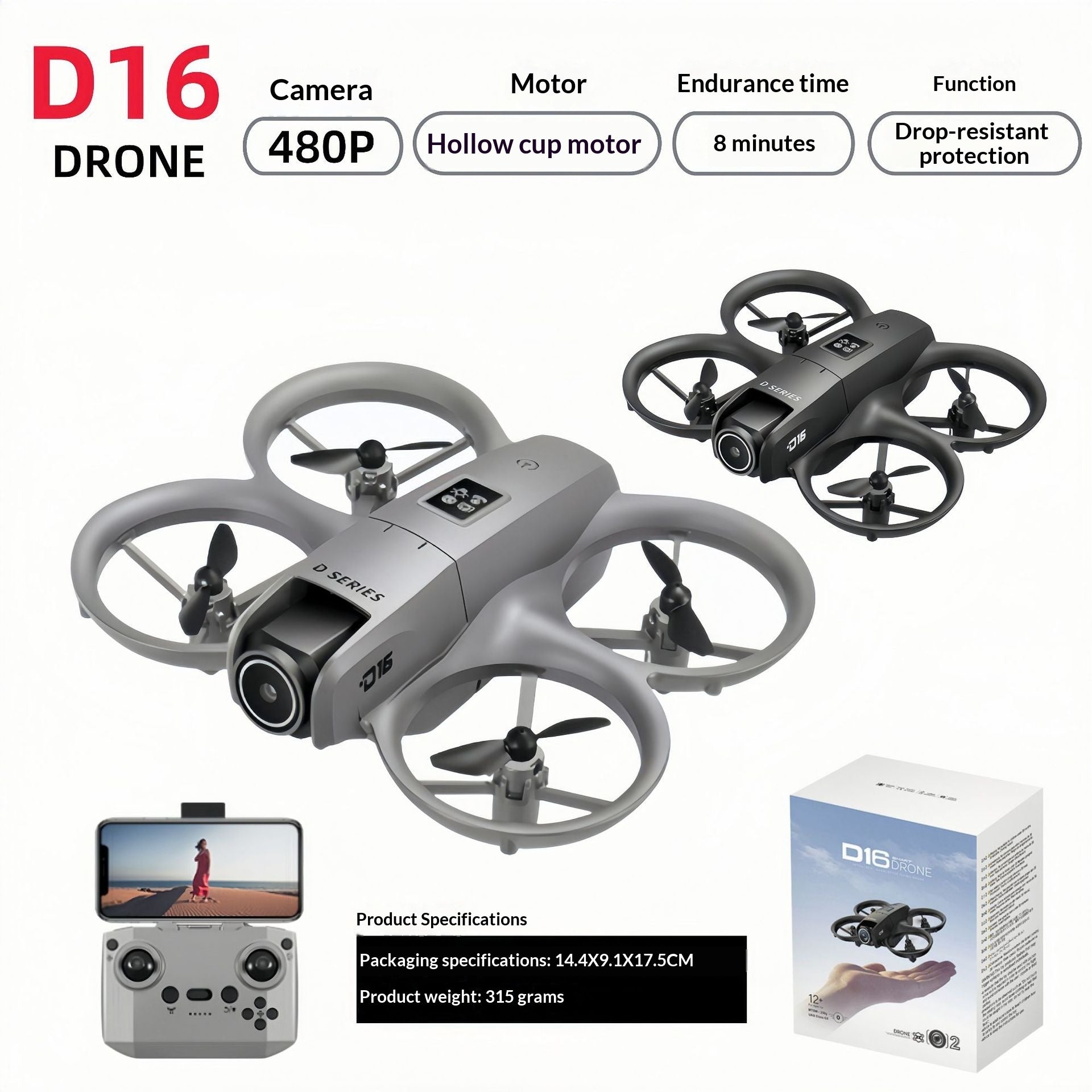 D16 Mini Drone Aerial Photographie Dual-Camera Obstacle-Evitance Racing Drone