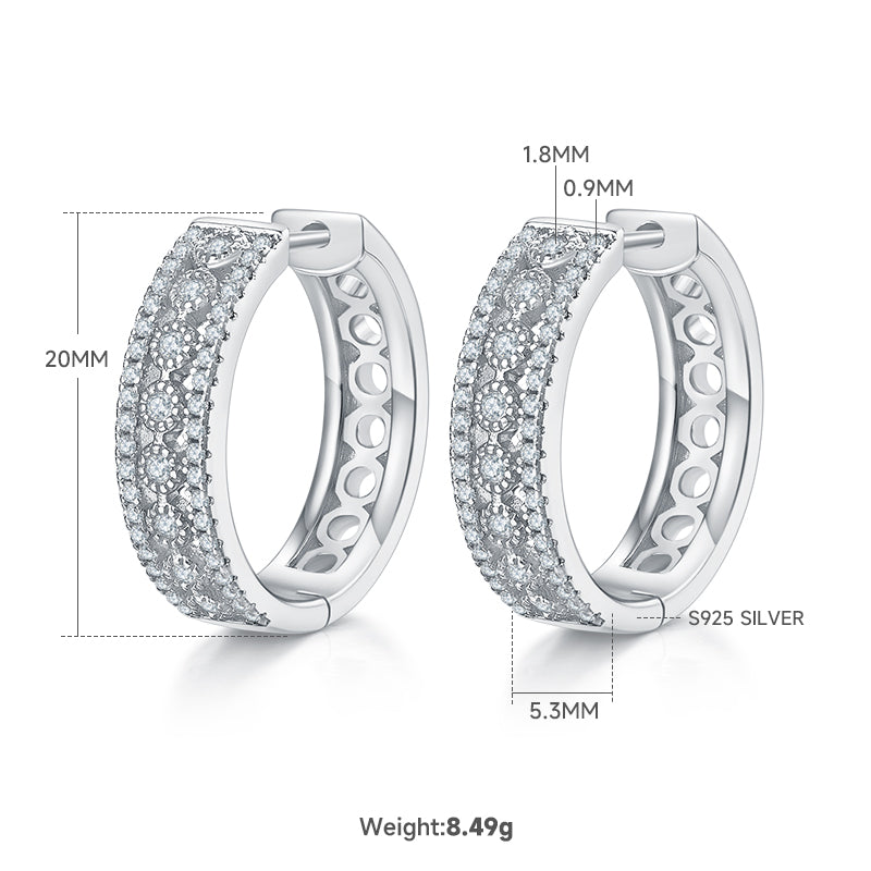 8,5g S925 Argent Sterling 0,74CT Boucles d'oreilles Moissanite Hoop 20mm Pave Hougie Hoops avec Holl