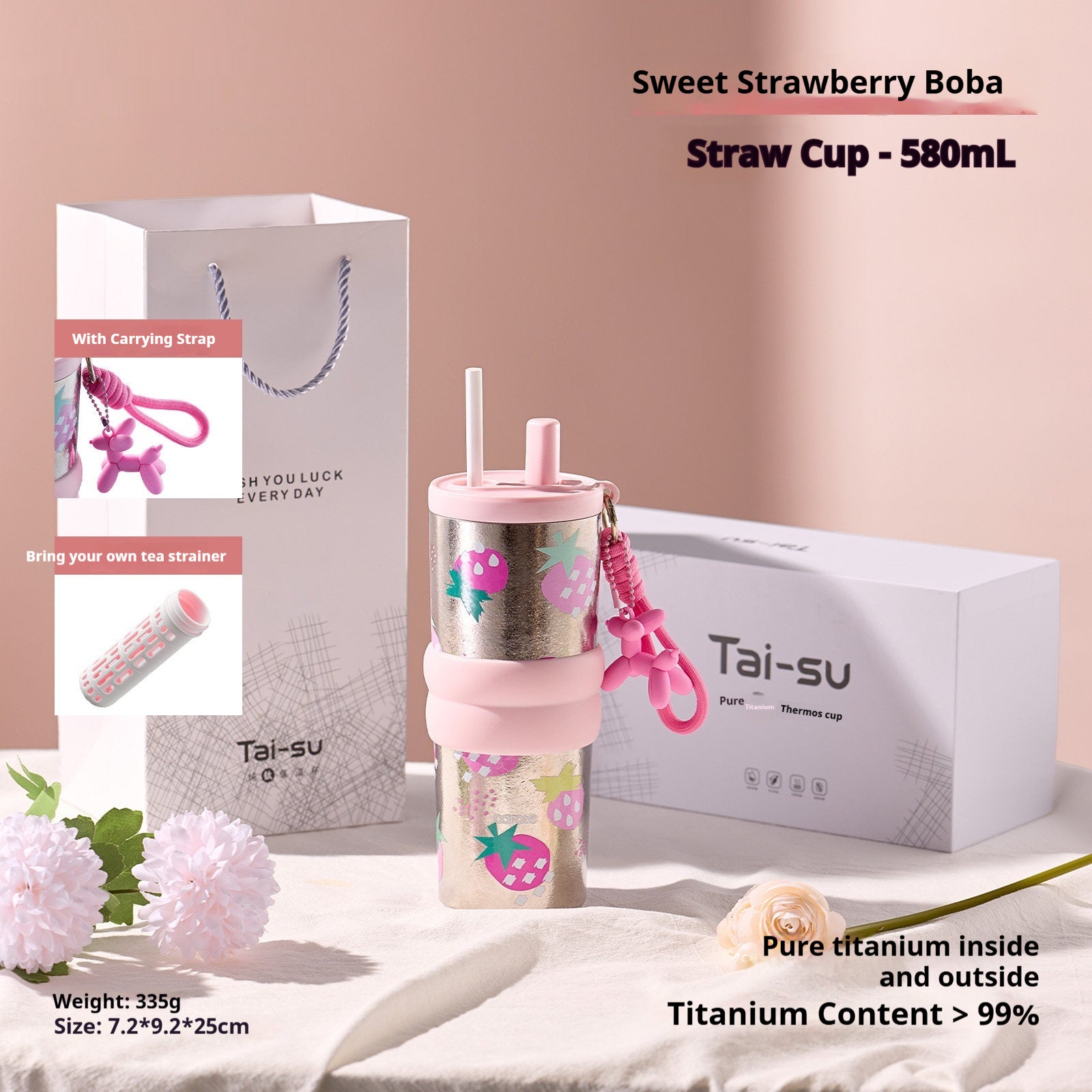 Coupe de café Pure Titanium Portable Car Compatible Retenue à froid bouteille d'eau de paille