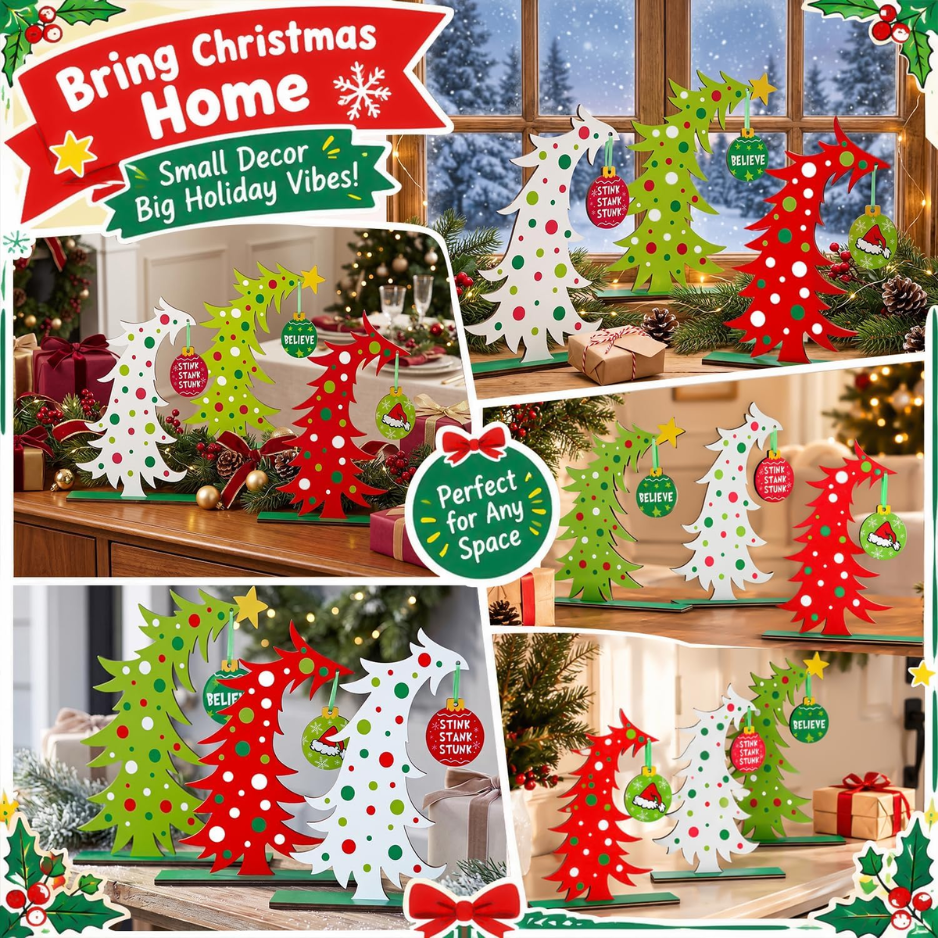 3 Pcs Décorations de Noël Table en bois pièce centrale Décoration d'arbre de Noël