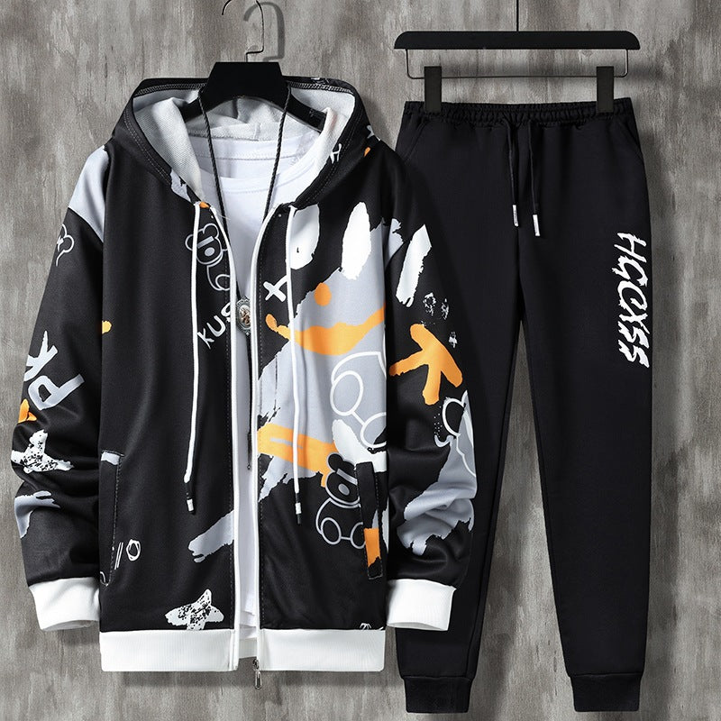 Men's Spring and Autumn Long Sleeve Zipper Imprimé costume occasionnel