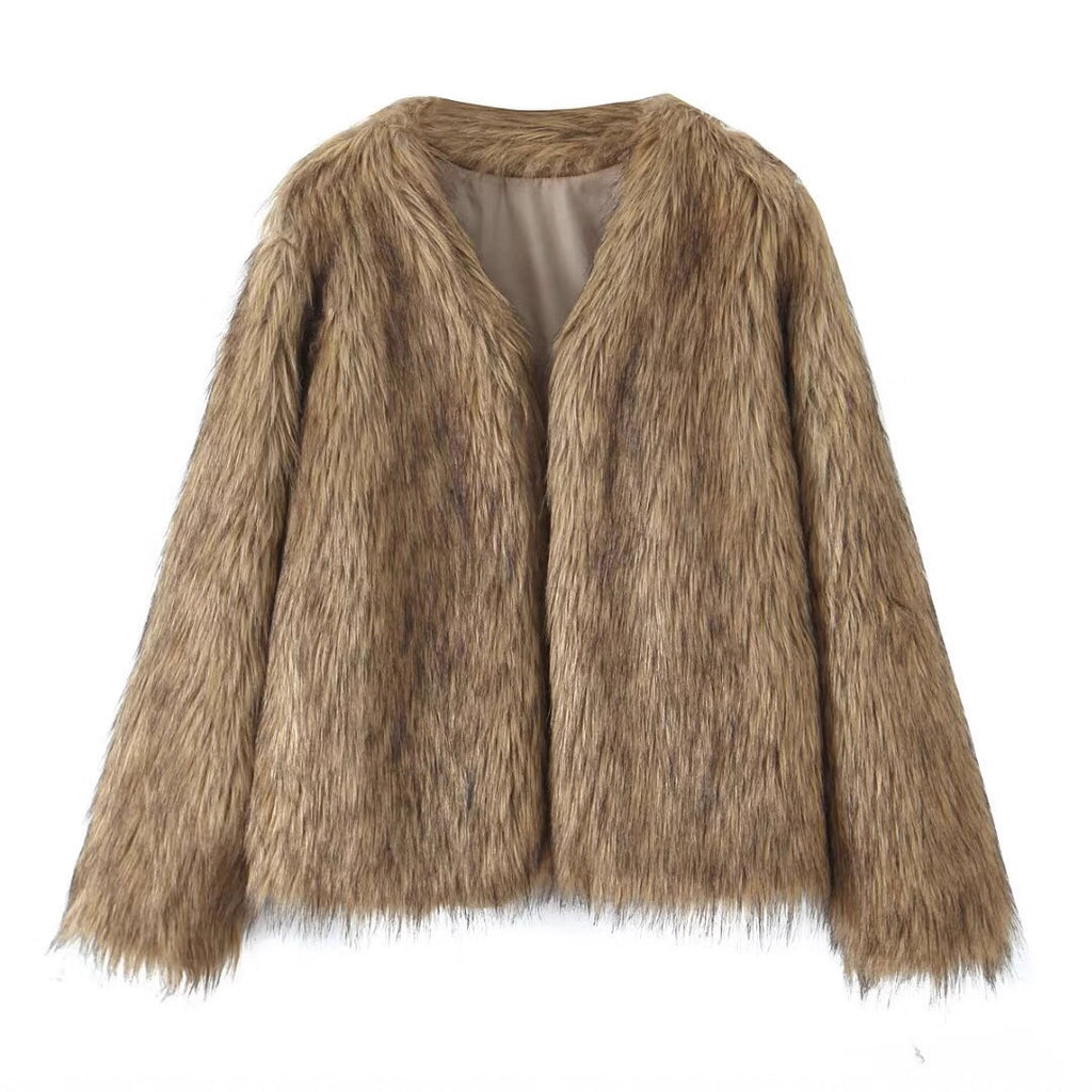 Veste de manteau de fourrure simple pour femmes